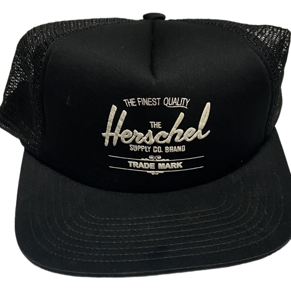 HERSCHEL Supply Co Black Mesh Trucker Baseball Hat Raised Letters SKATE Surf - Picture 1 of 5